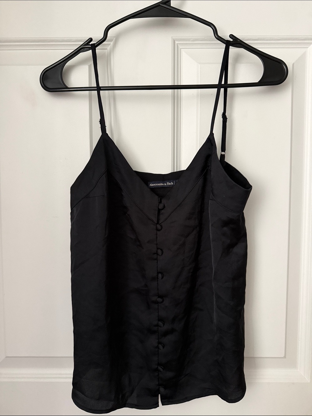 Abercrombie & Fitch Black Satin Button-Down Spaghetti Strap Cami